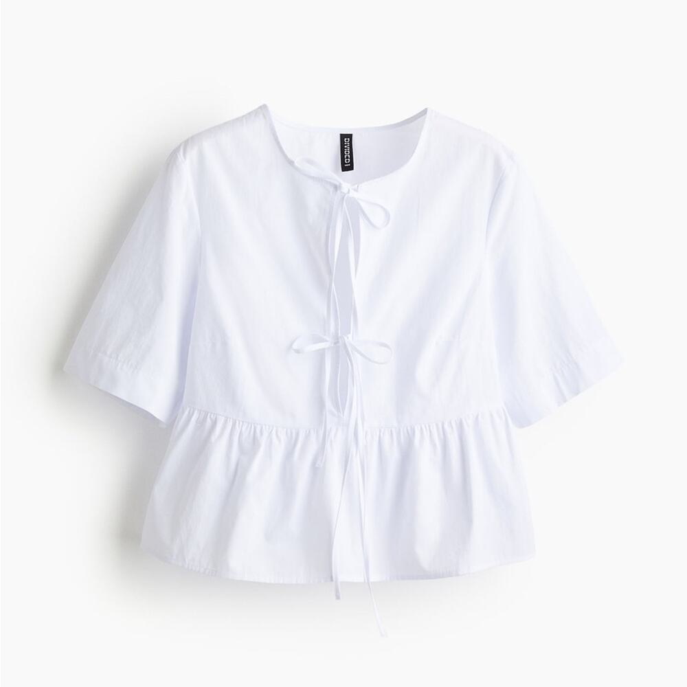Divided white 100% cotton pleated tie front blouse shirt top size small S
b52
